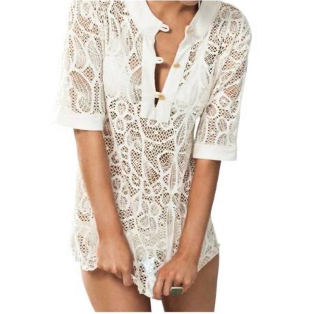 L*Space creme lace crochet tunic top swim cover up size medium
